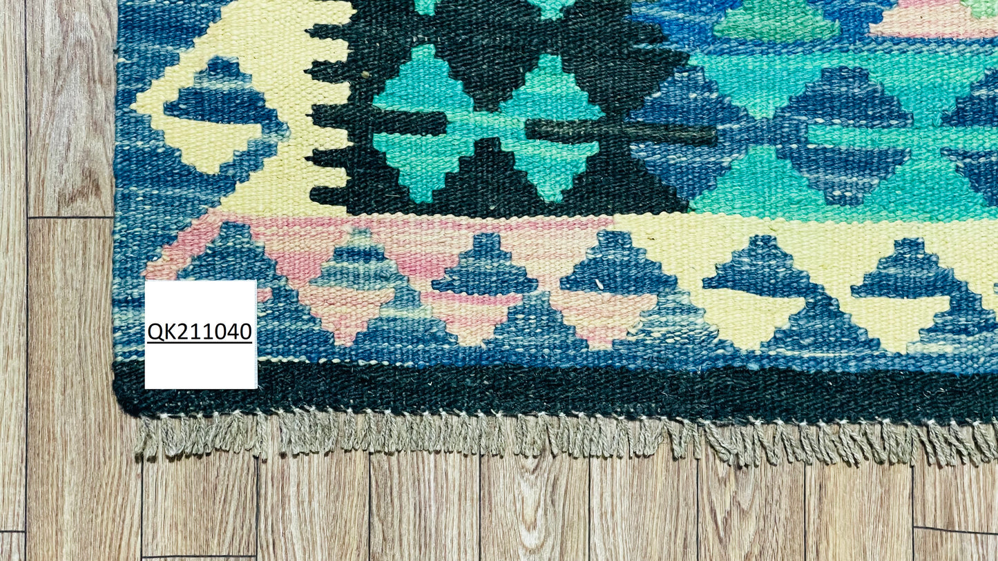 Colorful, Handwoven, Fine Afghan Maimana Kilim - Reversible Runner Rug - 10’ 0’’ x 2’ 8’’