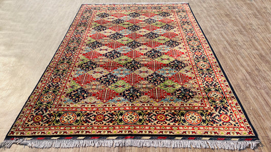 One of a Kind, Pure Wool, Naturally Dyed, Hand Knotted, Fine Afghan Tribal Merinos Area Rug – 9’ 6’’ x 6’ 6’’