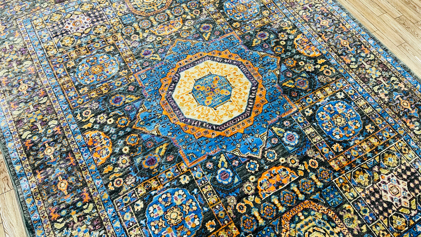 One of a Kind, Pure Wool, Naturally Dyed, Hand Knotted, Fine Afghan Tribal Mamluk Area Rug – 6’ 4’’ x 4’ 9’’