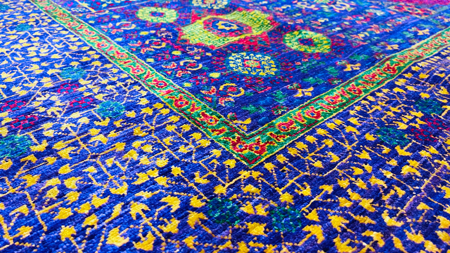 One of a Kind, Pure Wool, Naturally Dyed, Hand Knotted, Fine Afghan Tribal Mamluk Area Rug – 10’ 11’’ x 6’ 7’’