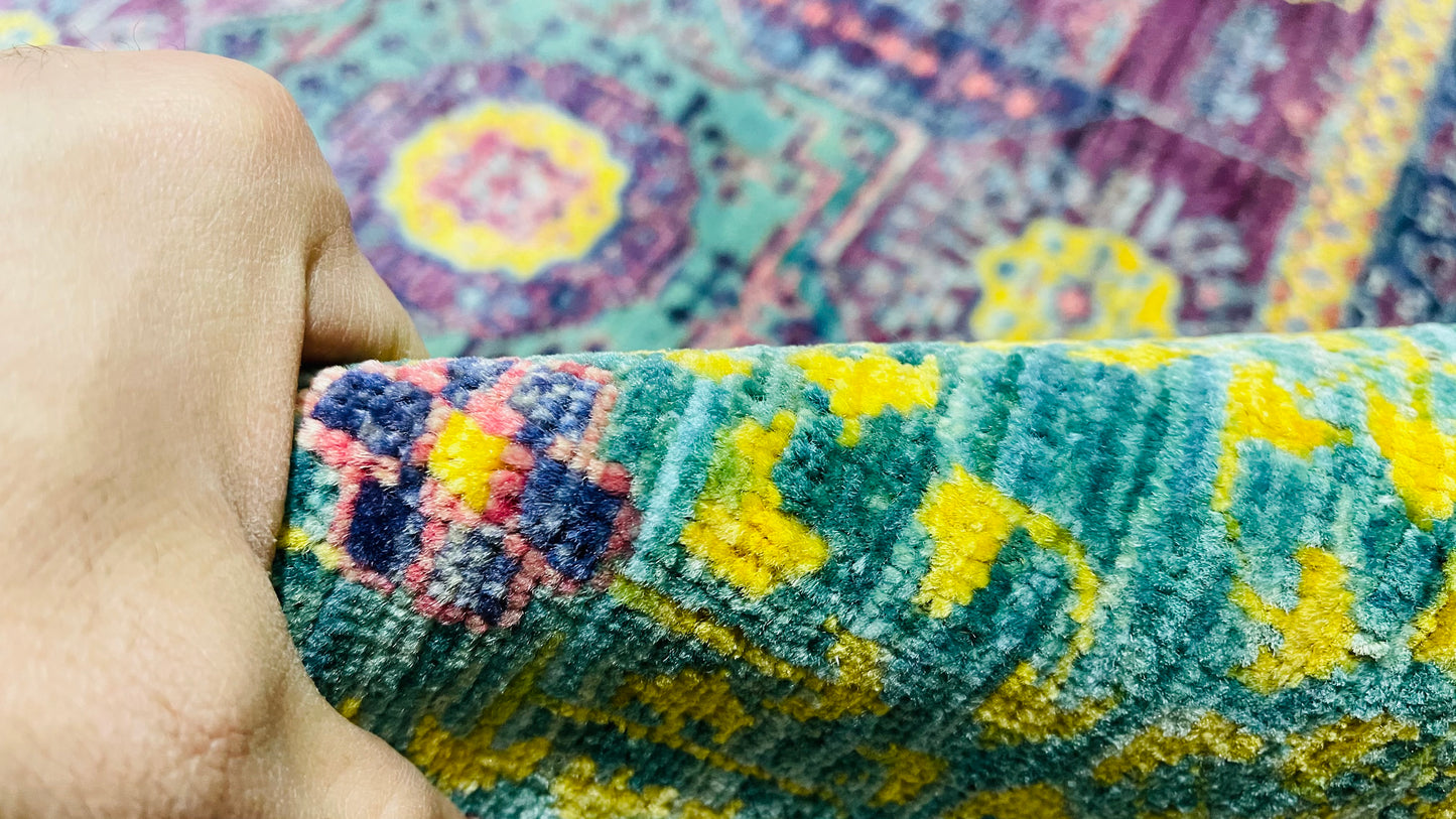 One of a Kind, Pure Wool, Naturally Dyed, Hand Knotted, Fine Afghan Tribal Mamluk Area Rug – 9’ 8’’ x 7’ 3’’