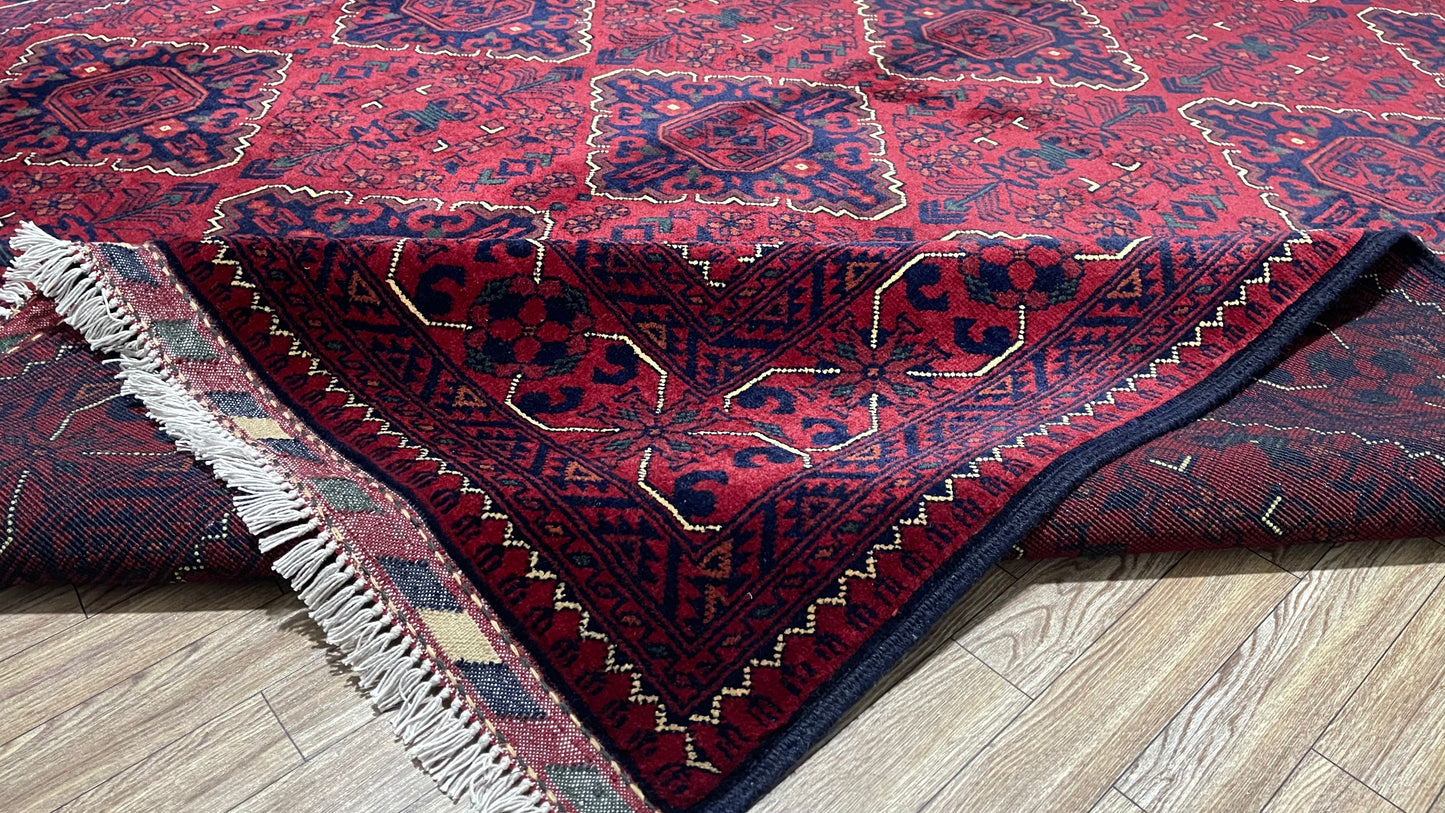 Pure Wool, Naturally Dyed, Hand Knotted, Fine Afghan Traditional Khamyab Area Rug – 9’ 9’’ x 6’ 4’’