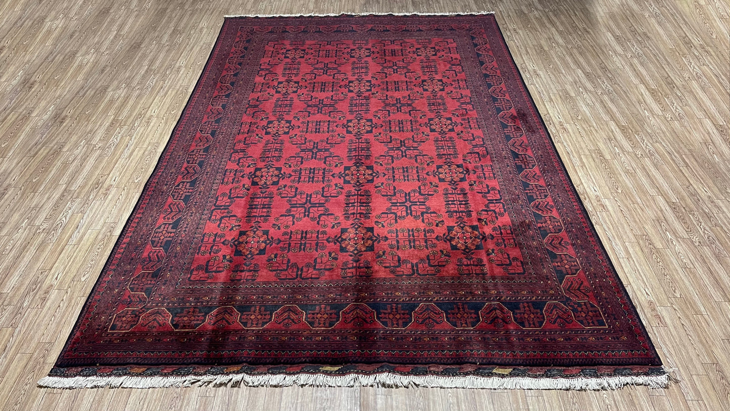 Pure Wool, Naturally Dyed, Hand Knotted, Fine Afghan Traditional Khal Mohammadi Area Rug – 9’ 11’’ x 6’ 6’’