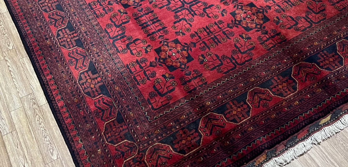 Pure Wool, Naturally Dyed, Hand Knotted, Fine Afghan Traditional Khal Mohammadi Area Rug – 9’ 11’’ x 6’ 6’’