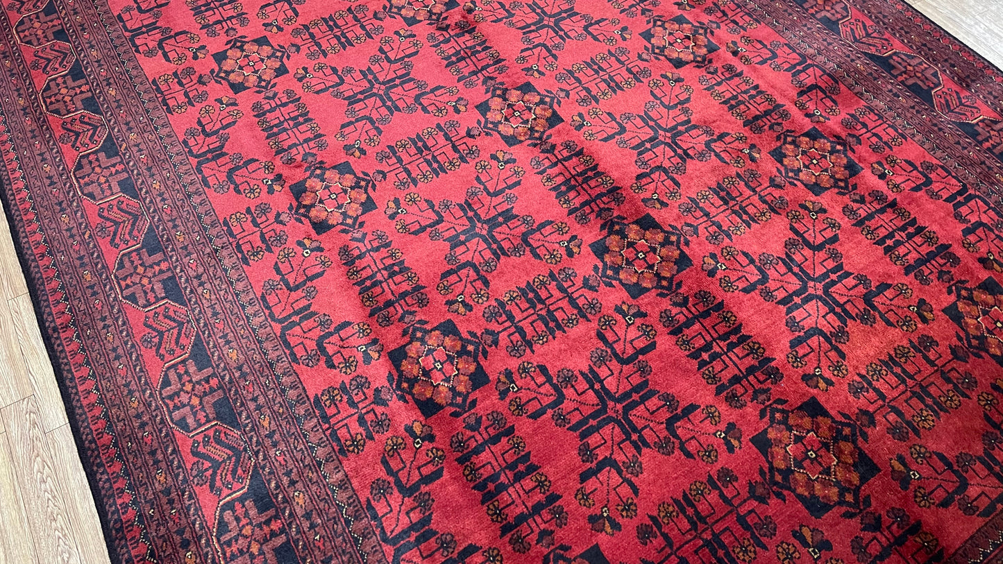 Pure Wool, Naturally Dyed, Hand Knotted, Fine Afghan Traditional Khal Mohammadi Area Rug – 9’ 11’’ x 6’ 6’’