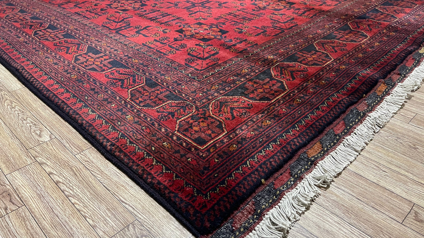 Pure Wool, Naturally Dyed, Hand Knotted, Fine Afghan Traditional Khal Mohammadi Area Rug – 9’ 11’’ x 6’ 6’’