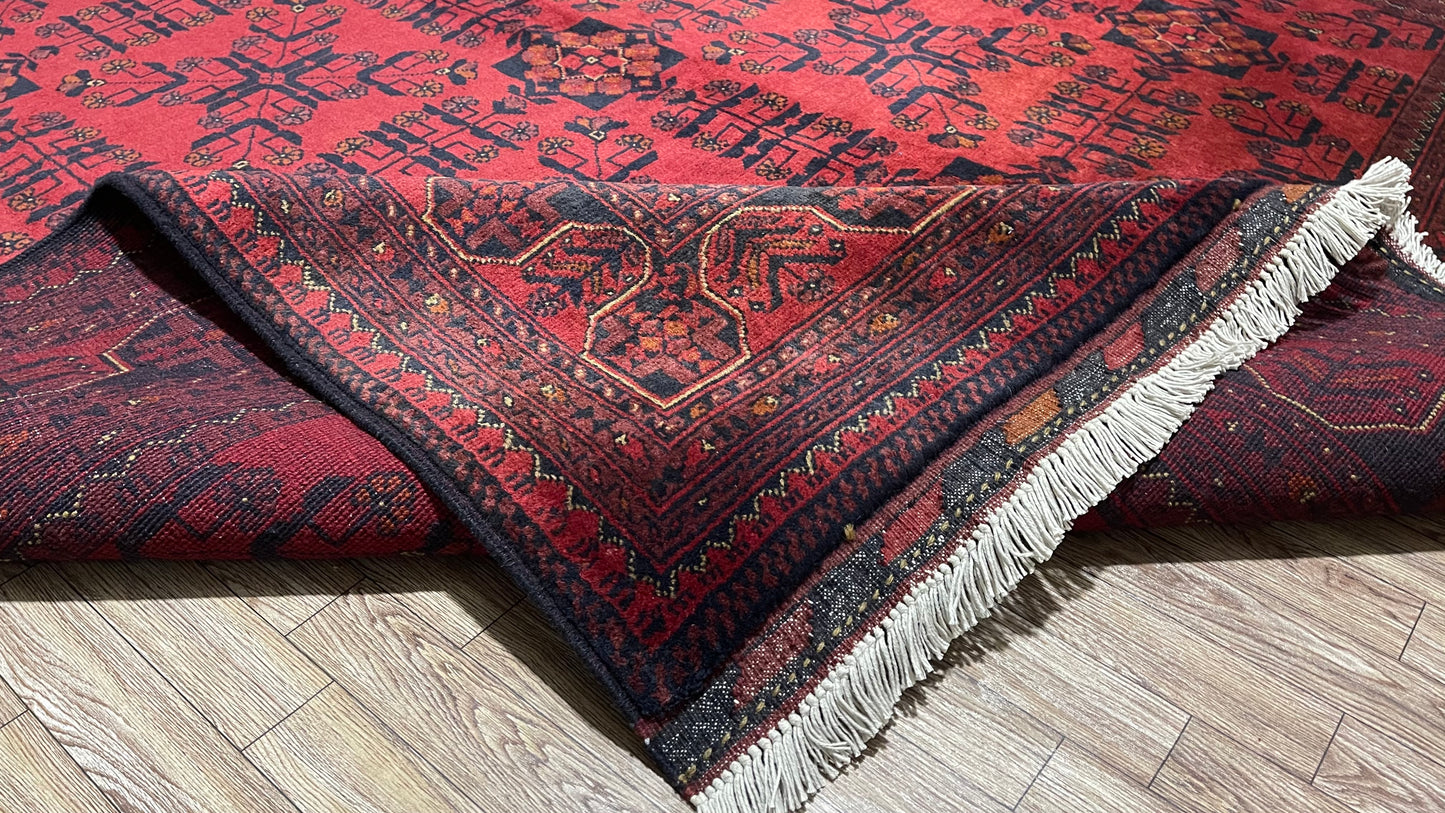 Pure Wool, Naturally Dyed, Hand Knotted, Fine Afghan Traditional Khal Mohammadi Area Rug – 9’ 11’’ x 6’ 6’’