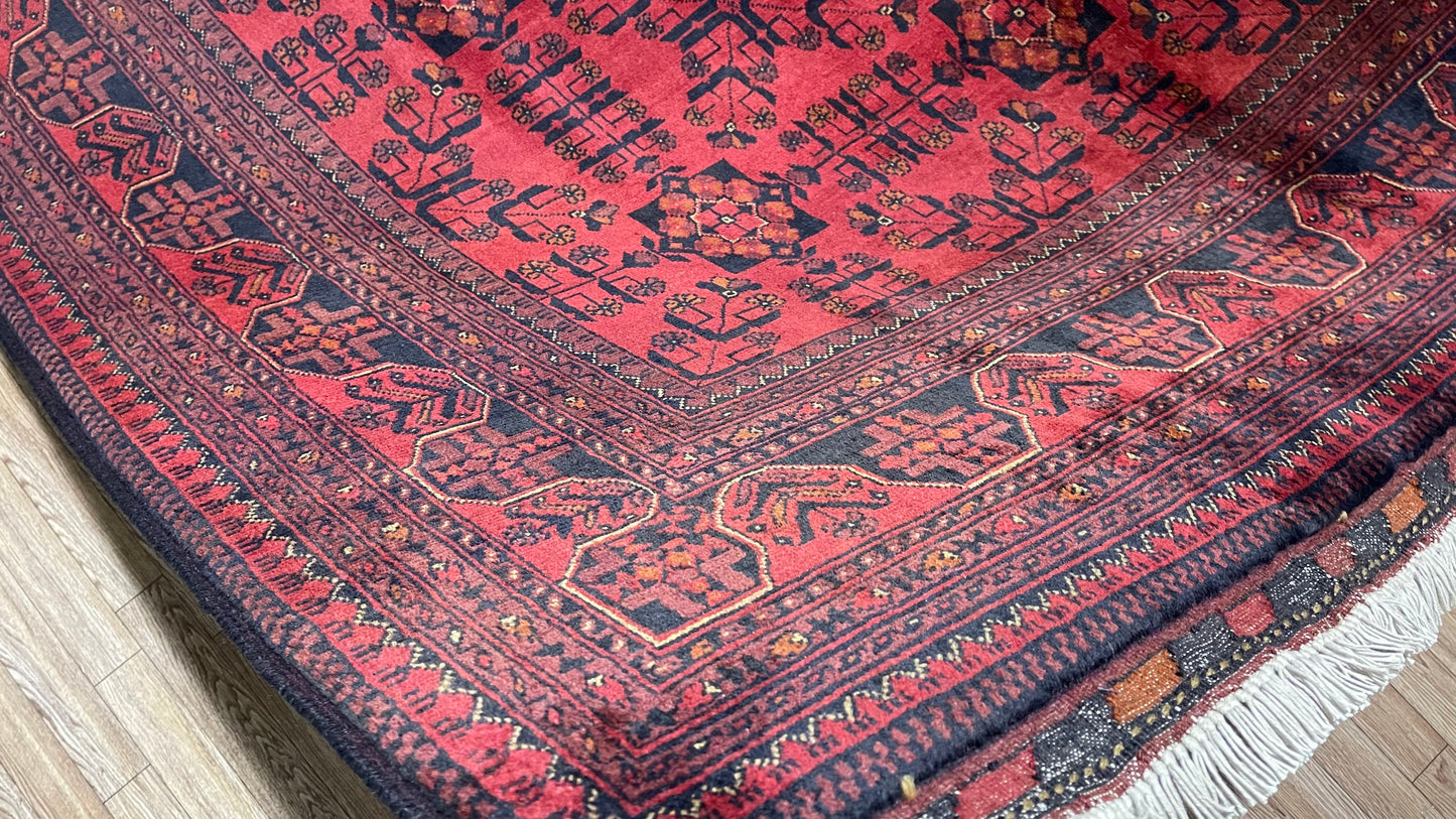 Pure Wool, Naturally Dyed, Hand Knotted, Fine Afghan Traditional Khal Mohammadi Area Rug – 9’ 11’’ x 6’ 6’’