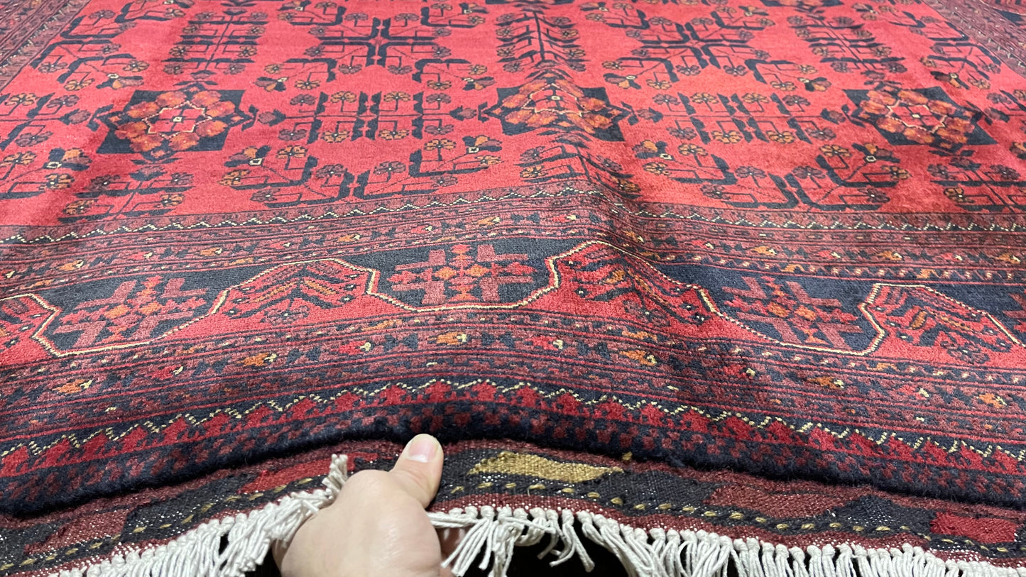 Pure Wool, Naturally Dyed, Hand Knotted, Fine Afghan Traditional Khal Mohammadi Area Rug – 9’ 11’’ x 6’ 6’’