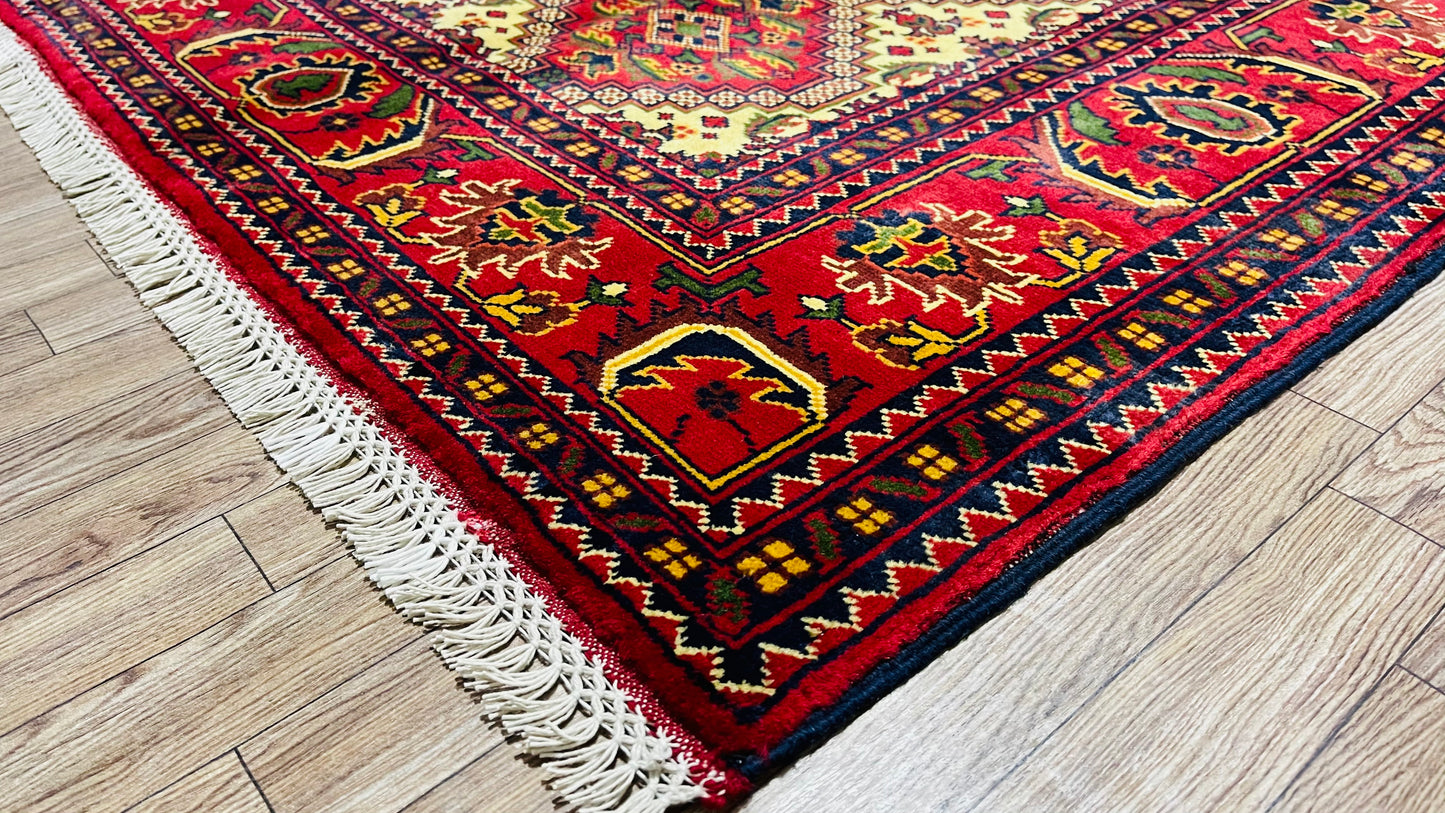 One of a Kind, Pure Wool, Naturally Dyed, Hand Knotted, Fine Afghan Tribal Merinos Area Rug – 7’ 8’’ x 5’ 7’’