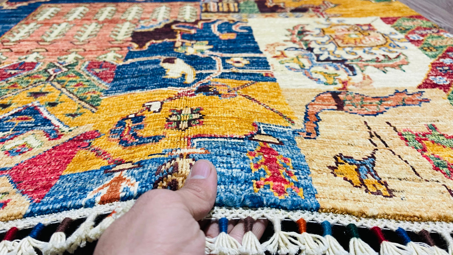 One of a Kind, Fine, Pure Wool, Naturally Dyed, Hand Knotted, Afghan Traditional Chobi Area Rug - 4’ x 2’ 9’’