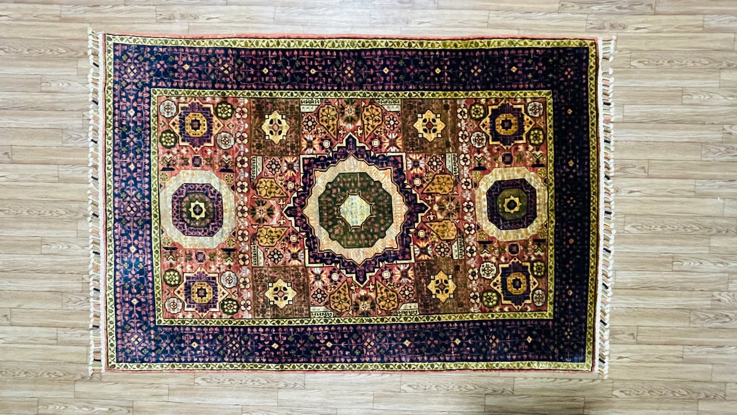 One of a Kind, Pure Wool, Naturally Dyed, Hand Knotted, Fine Afghan Tribal Khorjin Area Rug – 4’ 9’’ x 3’ 3’’