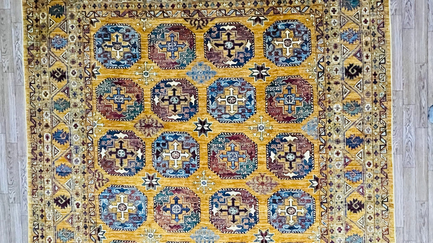 One of a Kind, Pure Wool, Naturally Dyed, Hand Knotted, Fine Afghan Traditional Feel Pai Area Rug – 7’ 12’’ x 5’ 7’’