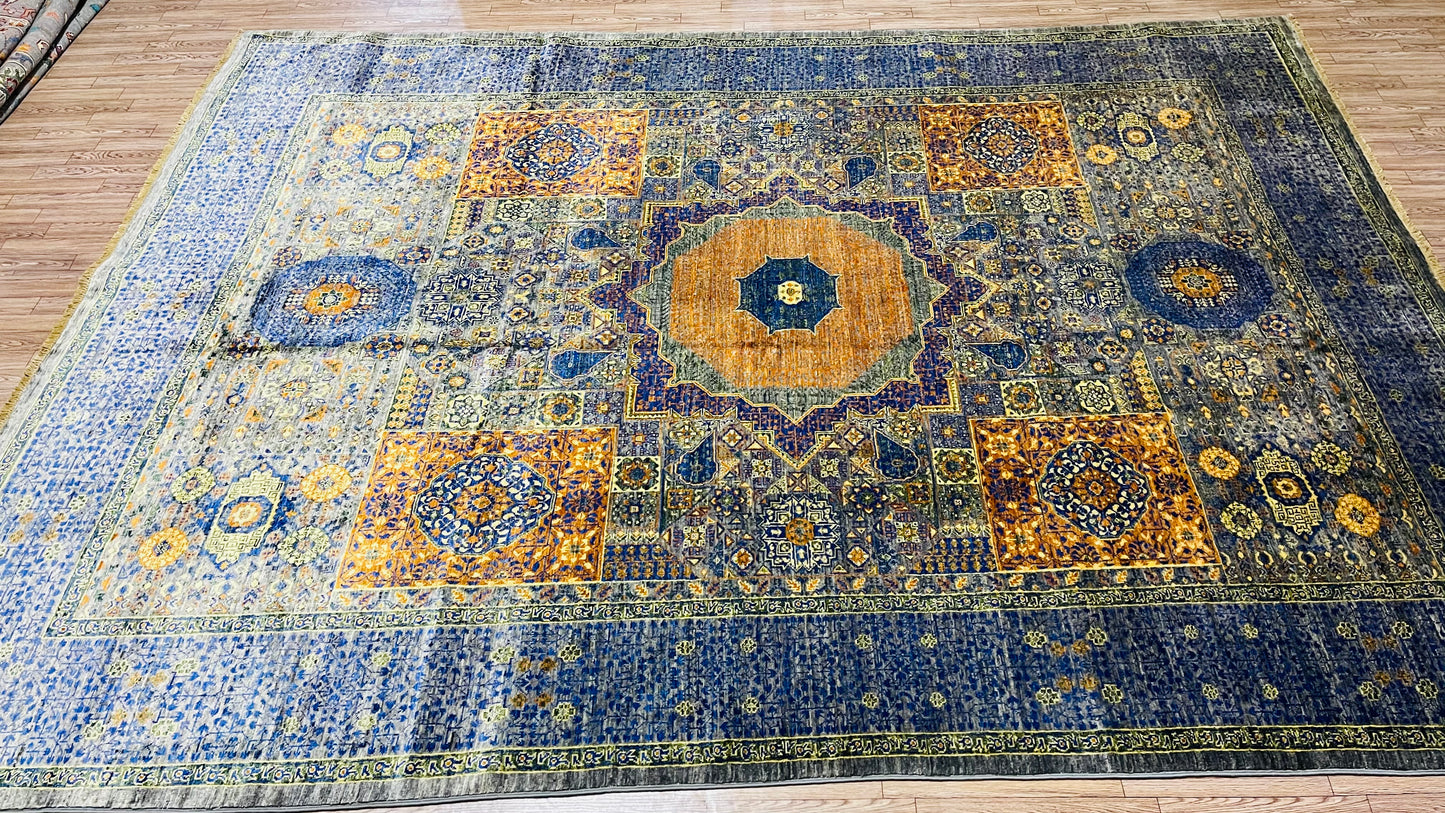 One of a Kind, Pure Wool, Naturally Dyed, Hand Knotted, Fine Afghan Tribal Mamluk Area Rug – 9’ 0’’ x 6’ 9’’
