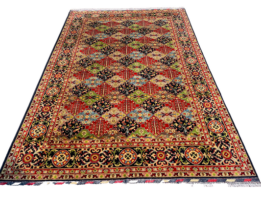 One of a Kind, Pure Wool, Naturally Dyed, Hand Knotted, Fine Afghan Tribal Merinos Area Rug – 9’ 6’’ x 6’ 6’’