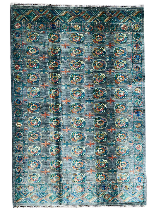 One of a Kind, Fine, Pure Wool, Naturally Dyed, Hand Knotted, Afghan Traditional Feel Pai Area Rug - 10’ 4’’ x 6’ 10’’