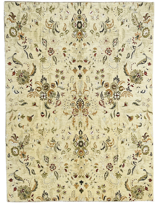 One of a Kind, Pure Wool, Naturally Dyed, Hand Knotted, Fine Afghan Modern Abshar Area Rug – 10’ 4’’ x 7’ 8’’