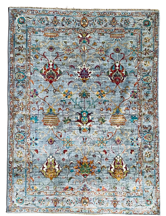 One of a Kind, Pure Wool, Naturally Dyed, Hand Knotted, Fine Afghan Sultani Area Rug – 6’ 8’’ x 4’ 12’’