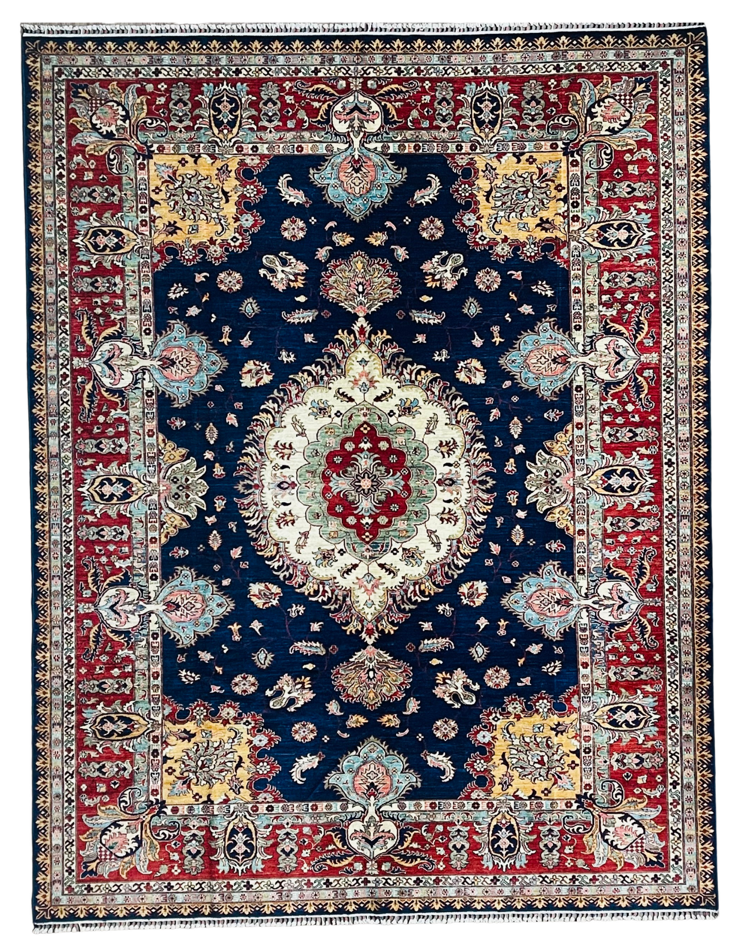 One of a Kind, Pure Wool, Naturally Dyed, Hand Knotted, Fine Afghan Super Kazak Area Rug – 11’ 10’’ x 9’ 2’’