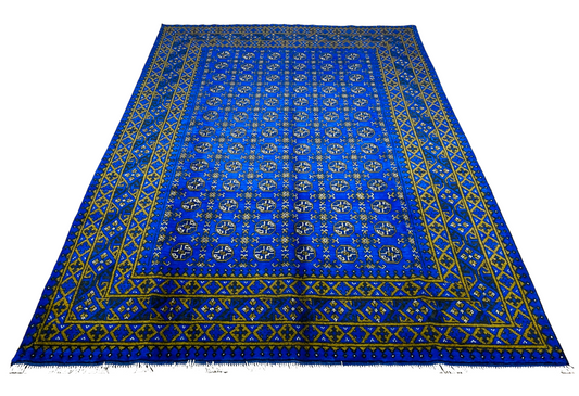 One of a Kind, Pure Wool, Naturally Dyed, Hand Knotted, Fine Afghan Traditional Aaqcha Area Rug – 9’ 7’’ x 6’ 4’’