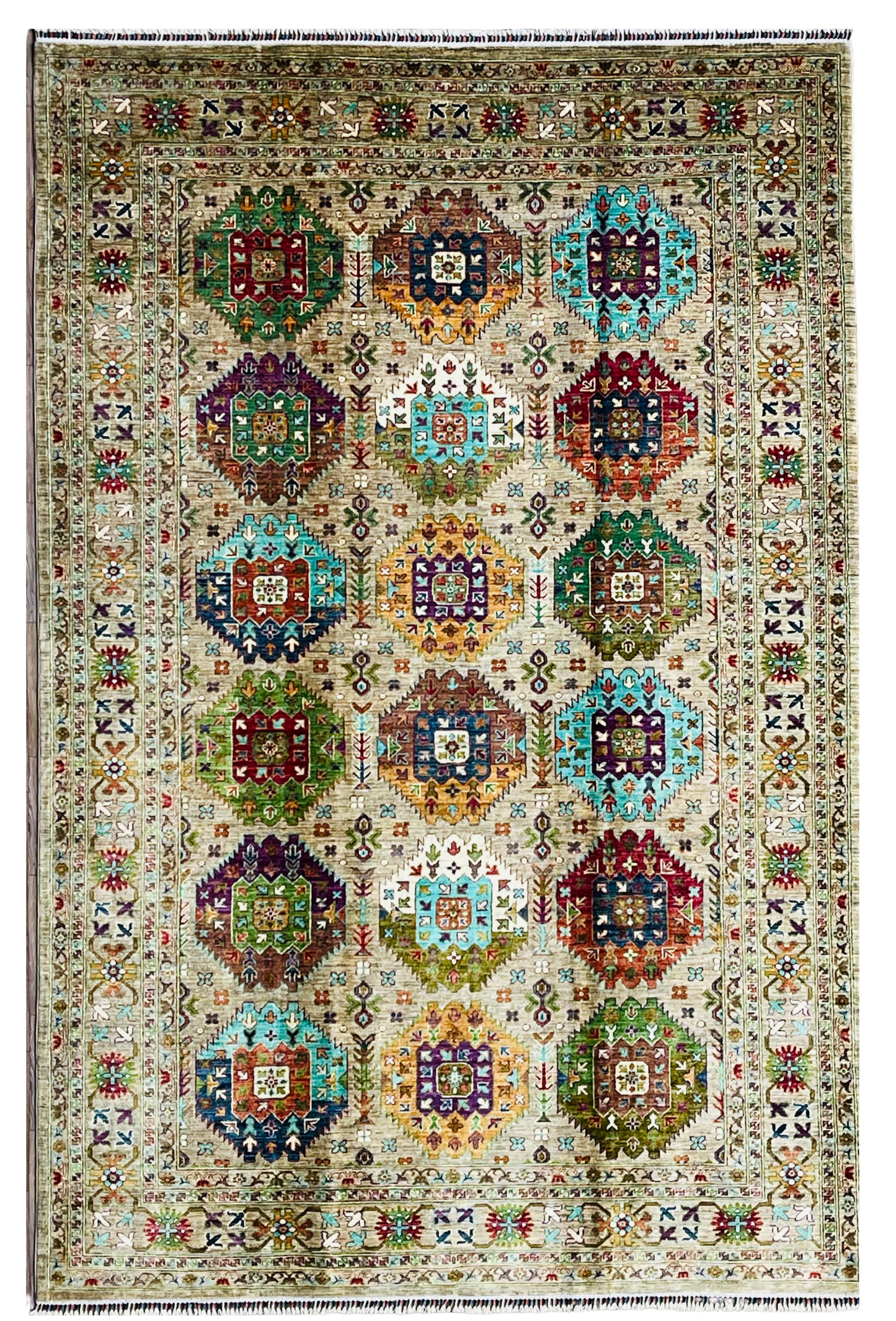 One of a Kind, Fine, Pure Wool, Naturally Dyed, Hand Knotted, Afghan Traditional Waziri Area Rug - 10’ 1’’ x 6’ 7’’