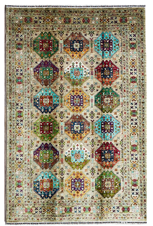 One of a Kind, Fine, Pure Wool, Naturally Dyed, Hand Knotted, Afghan Traditional Waziri Area Rug - 10’ 1’’ x 6’ 7’’