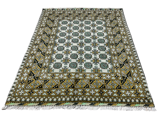 One of a kind, Pure Wool, Naturally Dyed, Hand Knotted, Fine Afghan Traditional Aaqcha Area Rug – 6’ 4’’ x 4’ 10’’