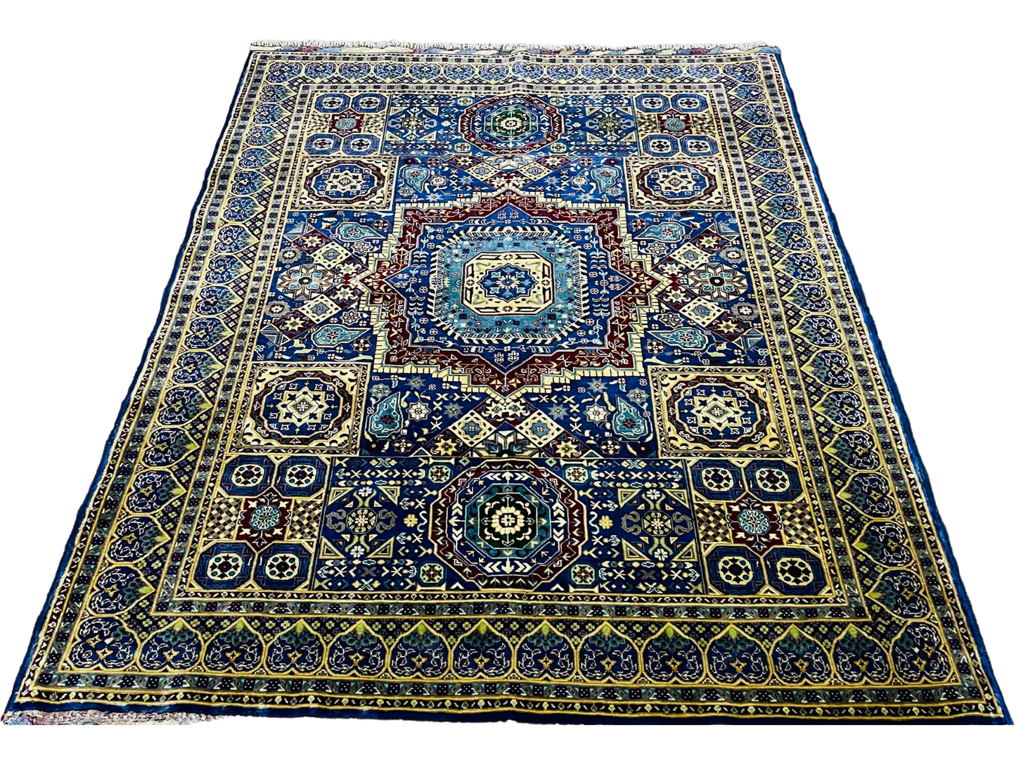 One of a kind, Pure Wool, Naturally Dyed, Hand Knotted, Fine Afghan Tribal Merinos Area Rug – 6’ 8’’ x 4’ 10’’