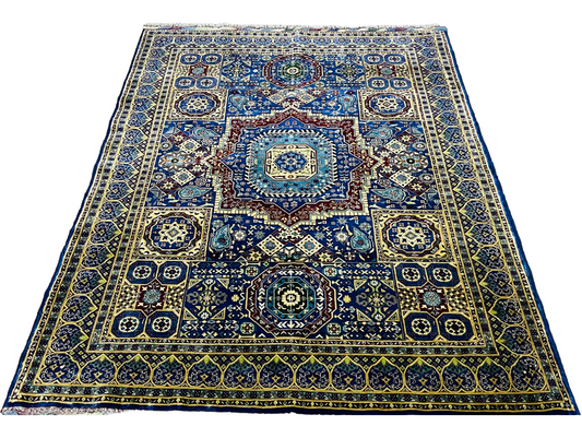 One of a kind, Pure Wool, Naturally Dyed, Hand Knotted, Fine Afghan Tribal Merinos Area Rug – 6’ 8’’ x 4’ 10’’