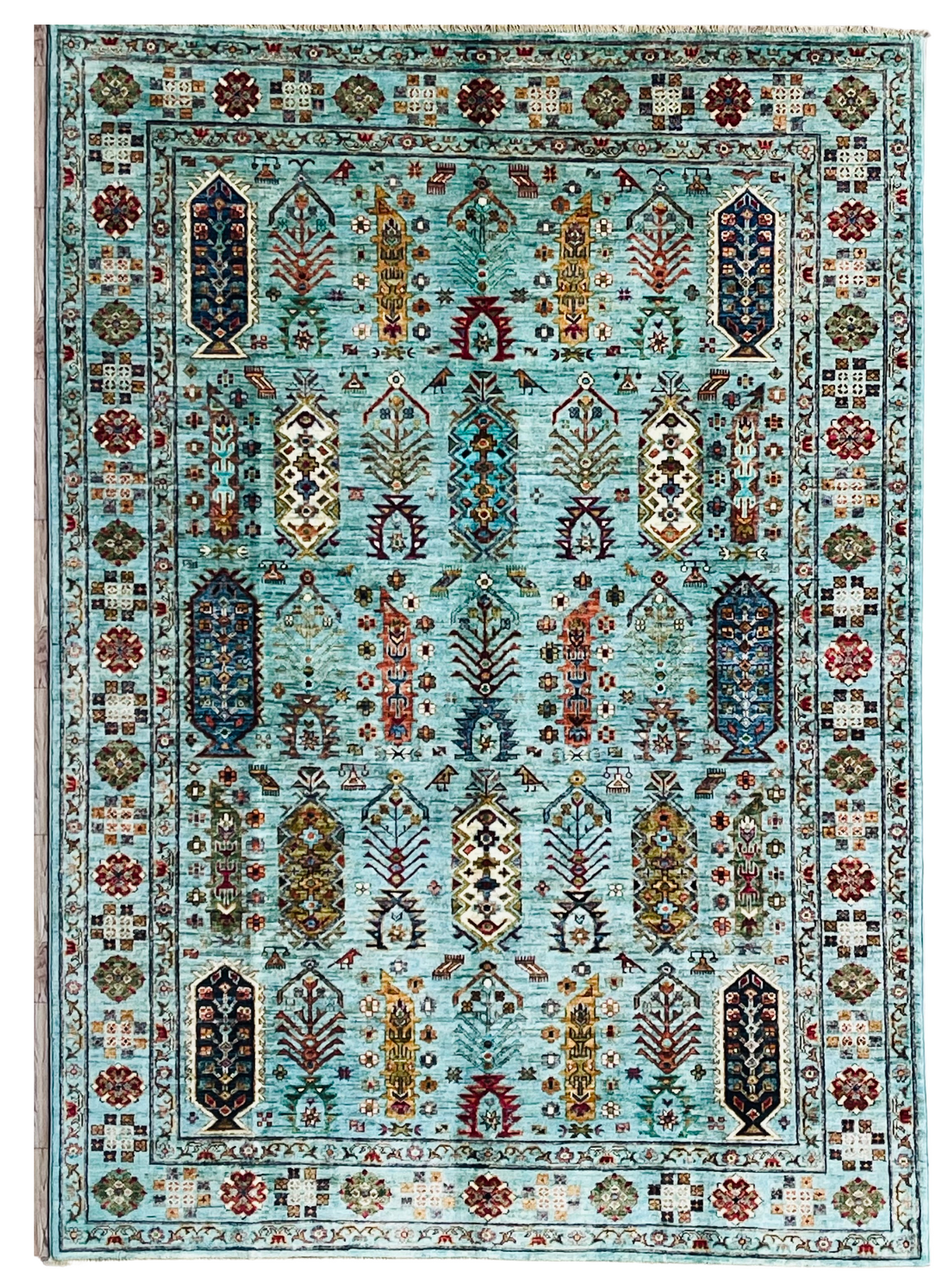 One of a Kind, Pure Wool, Naturally Dyed, Hand Knotted, Fine Afghan Traditional Waziri Area Rug - 8' 0'' x 5' 9''