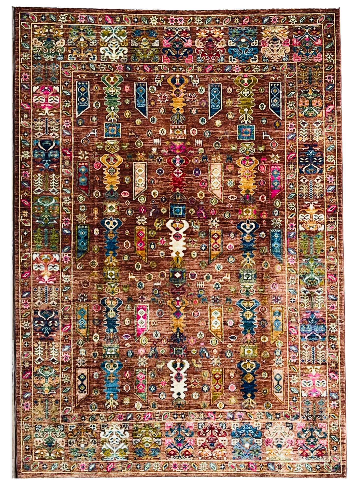 One of a kind, Pure Wool, Naturally Dyed, Hand Knotted, Fine Afghan Traditional Waziri Area Rug – 8’ 1’’ x 5’ 9’’