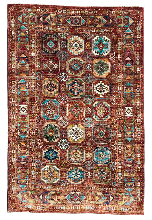 One of a kind, Pure Wool, Naturally Dyed, Hand Knotted, Fine Afghan Traditional Waziri Area Rug – 5’ 12’’ x 3’ 11’’