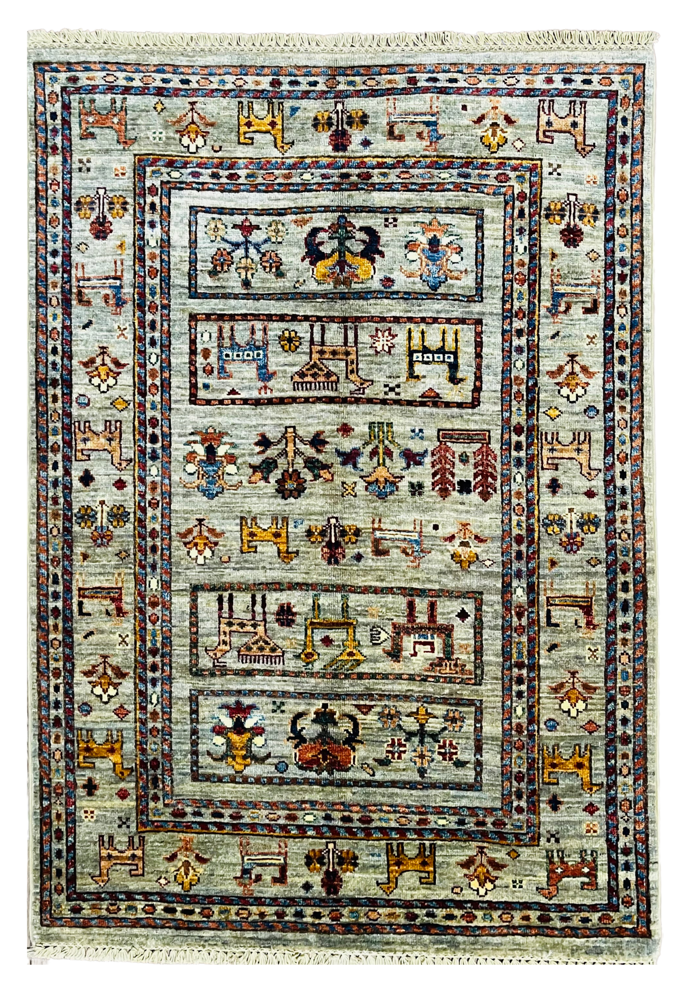 One of a kind, Pure Wool, Naturally Dyed, Hand Knotted, Fine Afghan Traditional Chobi Area Rug – 3’ 12’’ x 2’ 11’’