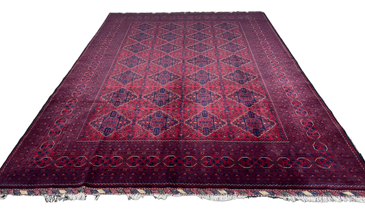 One of a Kind, Pure Wool, Naturally Dyed, Hand Knotted, Fine Afghan Traditional Khamyab Area Rug – 11’ 3’’ x 8’ 0’’