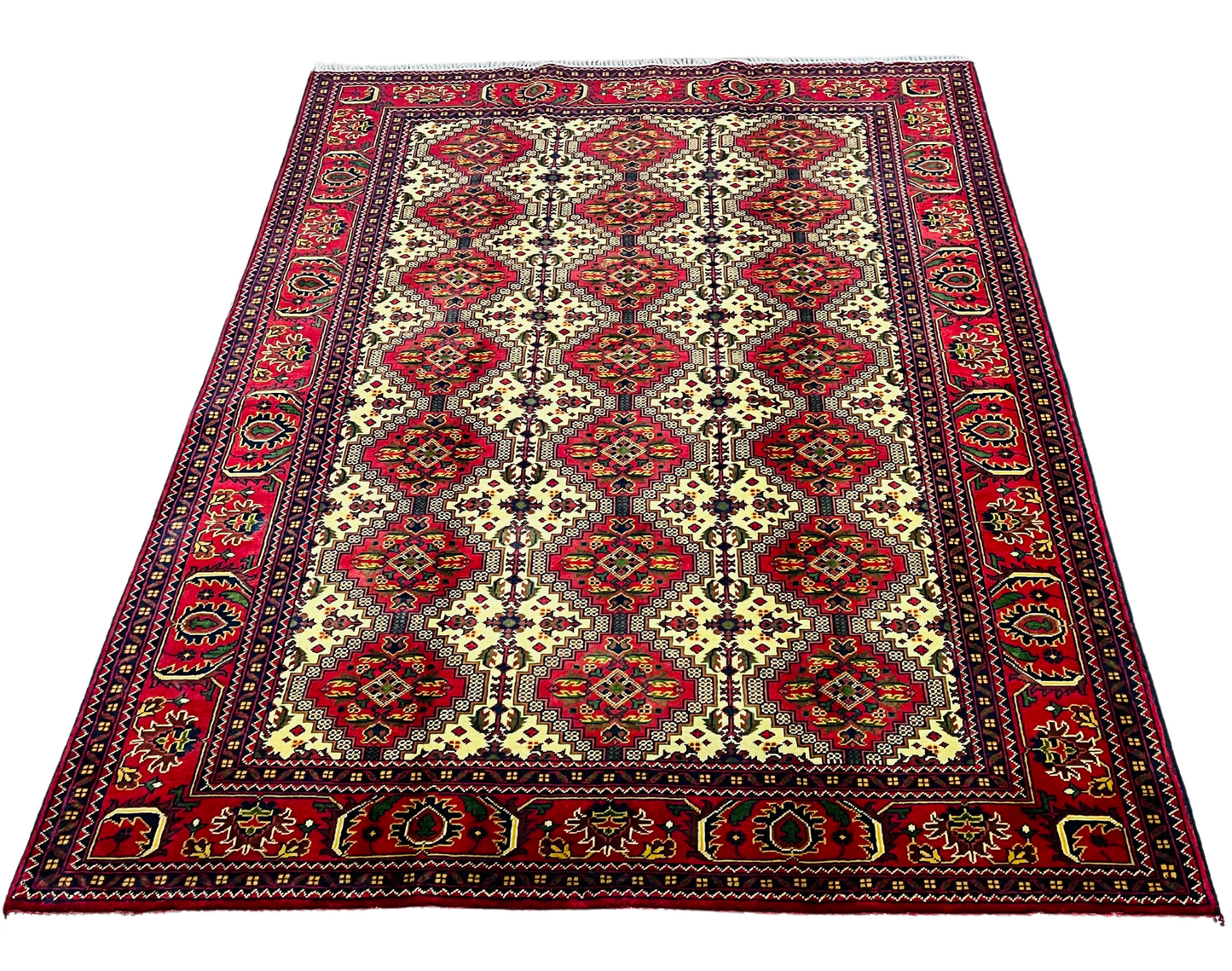 One of a Kind, Pure Wool, Naturally Dyed, Hand Knotted, Fine Afghan Tribal Merinos Area Rug – 7’ 8’’ x 5’ 7’’