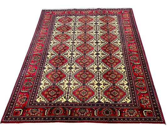 One of a Kind, Pure Wool, Naturally Dyed, Hand Knotted, Fine Afghan Tribal Merinos Area Rug – 7’ 8’’ x 5’ 7’’