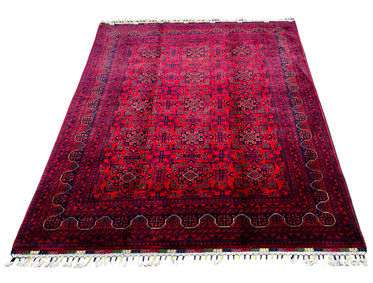 Pure Wool, Naturally Dyed, Hand Knotted, Fine Afghan Traditional Khal Mohammadi Area Rug – 6’ 3’’ x 4’ 10’’