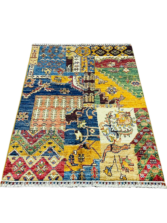 One of a Kind, Fine, Pure Wool, Naturally Dyed, Hand Knotted, Afghan Traditional Chobi Area Rug - 4’ x 2’ 9’’