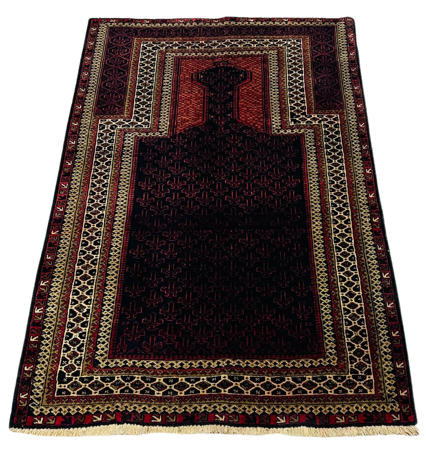 Pure Wool, Naturally Dyed, Hand Knotted, Fine Afghan Traditional Prayer Area Rug – 4’ 7’’ x 2’ 11’’