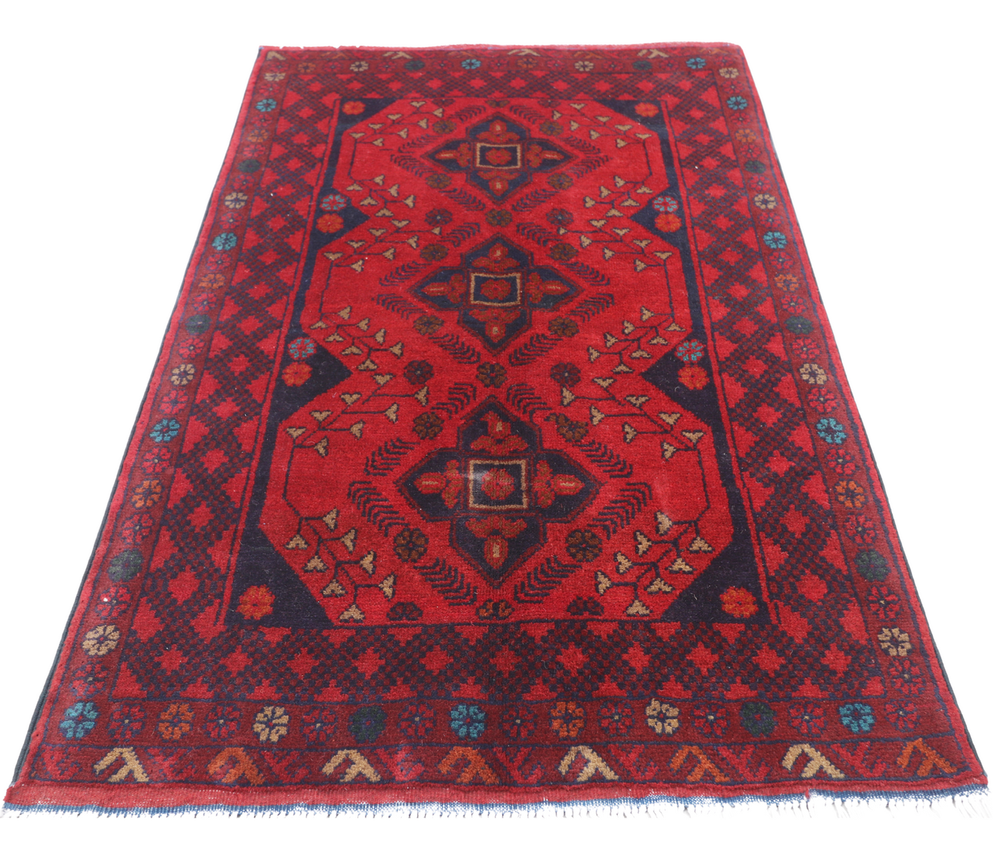 Pure Wool, Naturally Dyed, Hand Knotted, Fine Afghan Traditional Khal Mohammadi Area Rug – 4’ 0’’ x 2’ 6’’