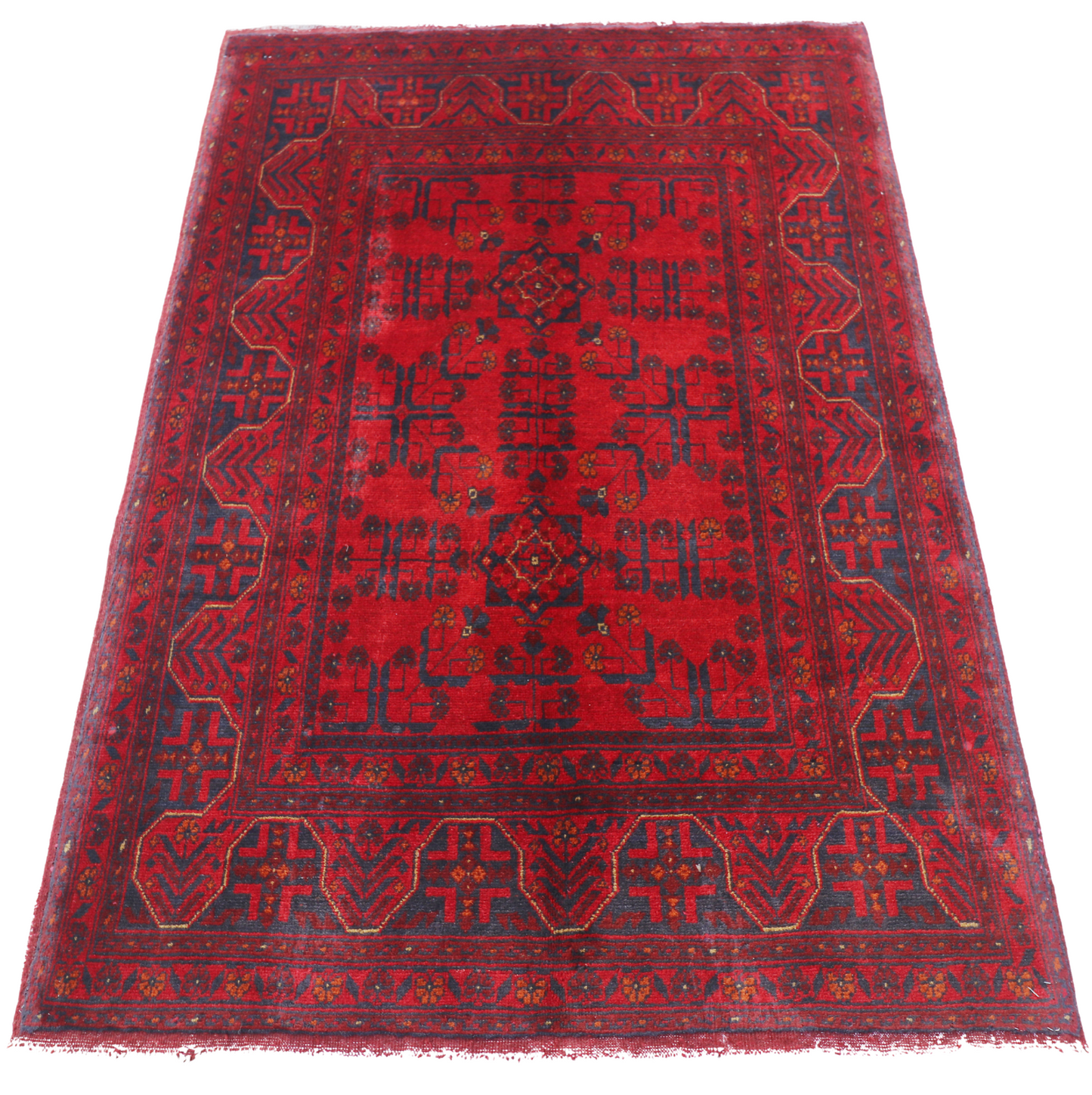 Pure Wool, Naturally Dyed, Hand Knotted, Fine Afghan Traditional Khal Mohammadi Area Rug – 4’ 9’’ x 3’ 3’’