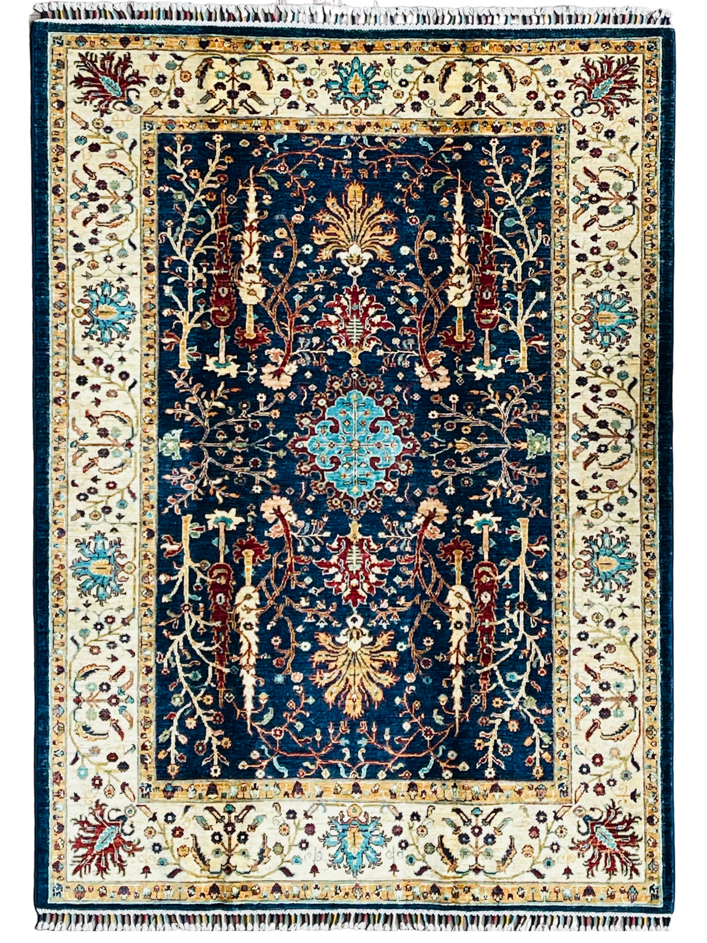 One of a Kind, Pure Wool, Naturally Dyed, Hand Knotted, Fine Afghan Traditional Chobi Area Rug - 7’ 8’’ x 5’ 6’’