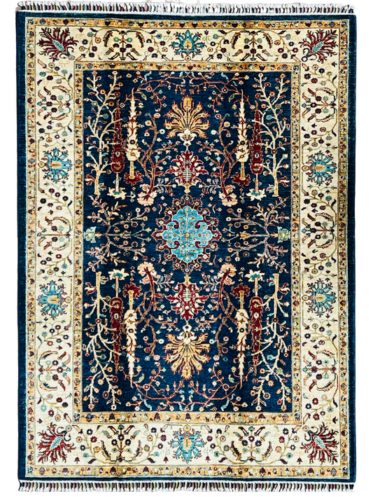 One of a Kind, Pure Wool, Naturally Dyed, Hand Knotted, Fine Afghan Traditional Chobi Area Rug - 7’ 8’’ x 5’ 6’’