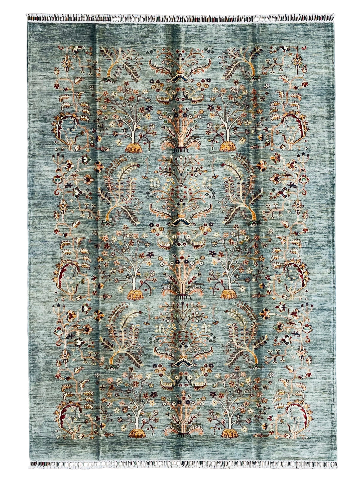 One of a Kind, Pure Wool, Naturally Dyed, Hand Knotted, Fine Afghan Traditional Chobi Area Rug - 9’ 8’’ x 6’ 10’’