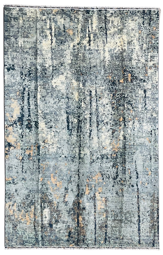 One of a Kind, Pure Wool, Naturally Dyed, Hand Knotted, Fine Afghan Modern Abshar Area Rug - 10’ 0’’ x 6’ 6’’