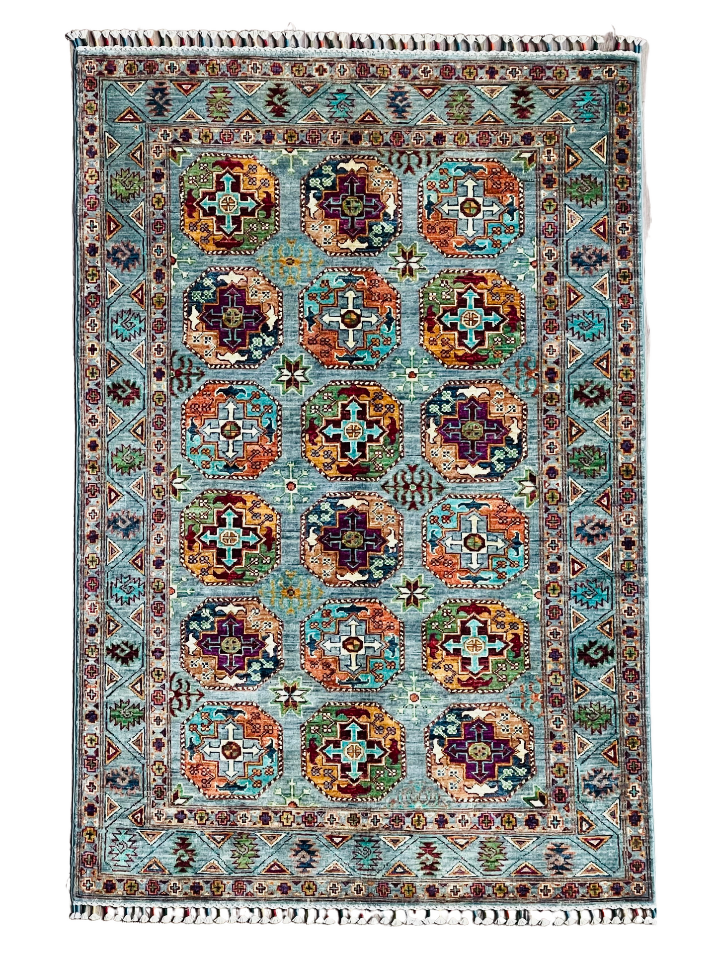 One of a Kind, Pure Wool, Naturally Dyed, Hand Knotted, Fine Afghan Traditional Feel Pai Area Rug – 5’ 11’ x 3’ 11’’