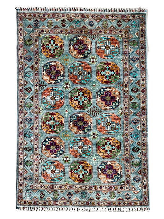 One of a Kind, Pure Wool, Naturally Dyed, Hand Knotted, Fine Afghan Traditional Feel Pai Area Rug – 5’ 11’ x 3’ 11’’