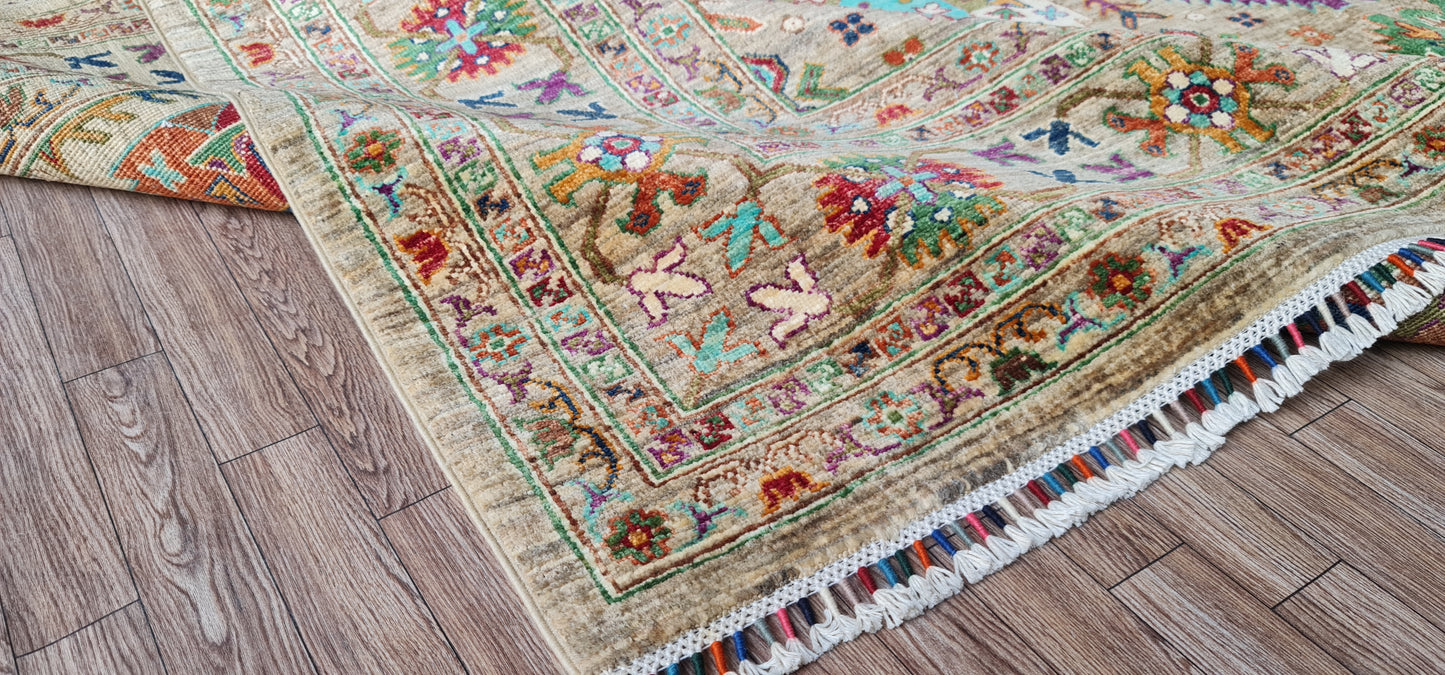 One of a Kind, Fine, Pure Wool, Naturally Dyed, Hand Knotted, Afghan Traditional Waziri Area Rug - 10’ 1’’ x 6’ 7’’