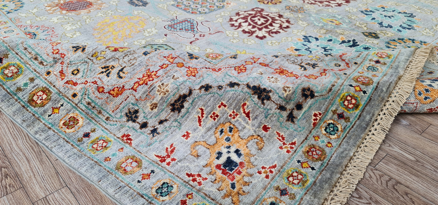 One of a kind, Pure Wool, Naturally Dyed, Hand Knotted, Fine Afghan Traditional Tabriz Area Rug – 9’ 12’’ x 8’ 1’’