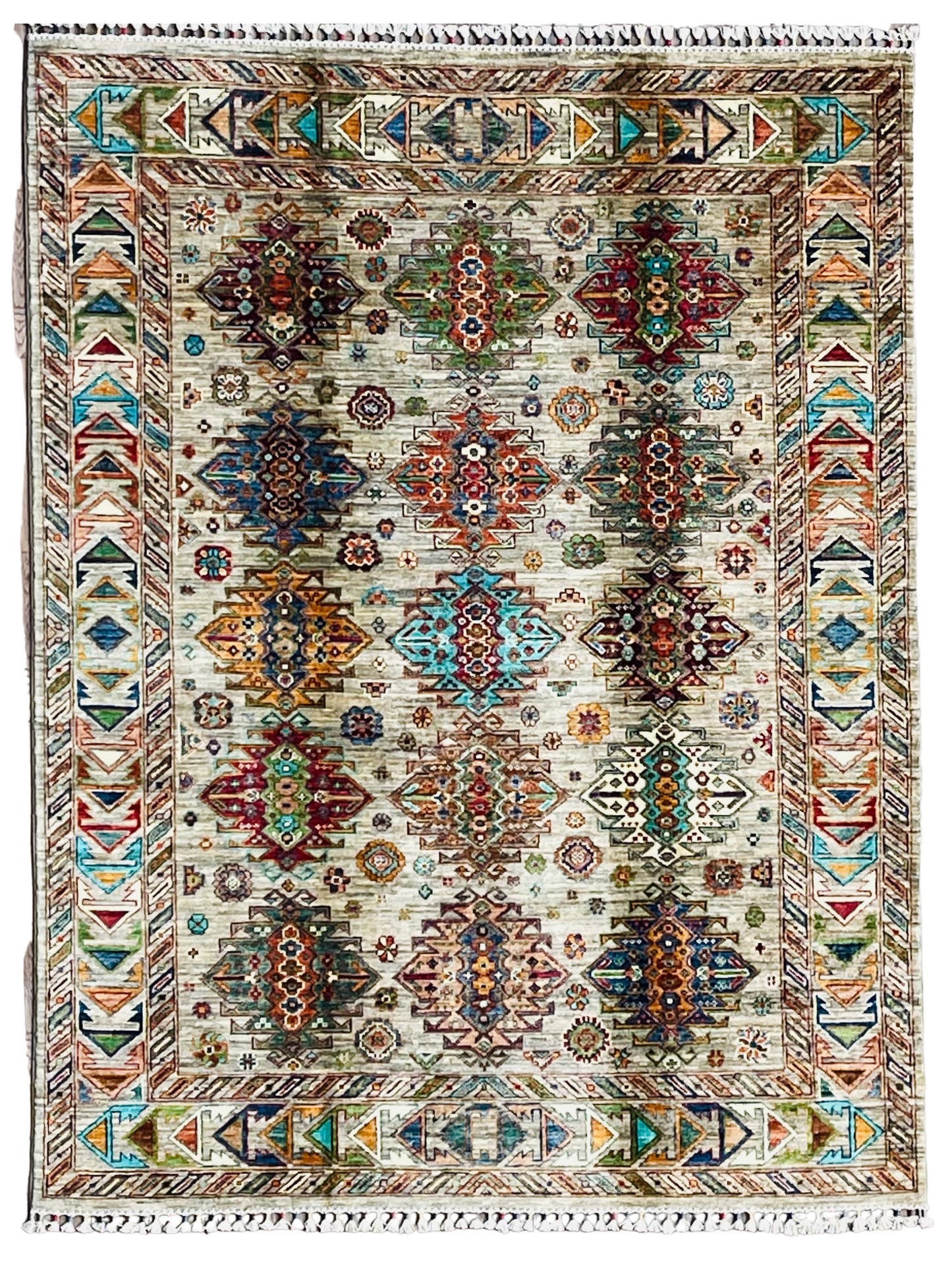 One of a Kind, Pure Wool, Naturally Dyed, Hand Knotted, Fine Afghan Traditional Waziri Area Rug – 6’ 7’’ x 4’ 12’’